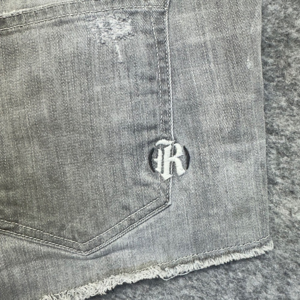 Rich & Skinny Denim Shorts Womens 34 Grey Good Distressed Button Fly Raw Hem - Picture 9 of 16